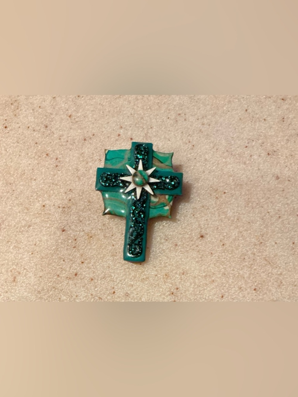 Teal Cross Star Brooch - Women's Jewelry Can be worn as a pendant
